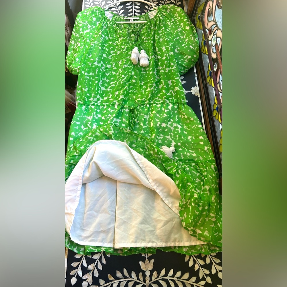 NWOT‎ Karina Grimaldi Silk Blend Tassel Mini Dress 🌿 Boho Resort Beach Chic - Picture 4 of 10
